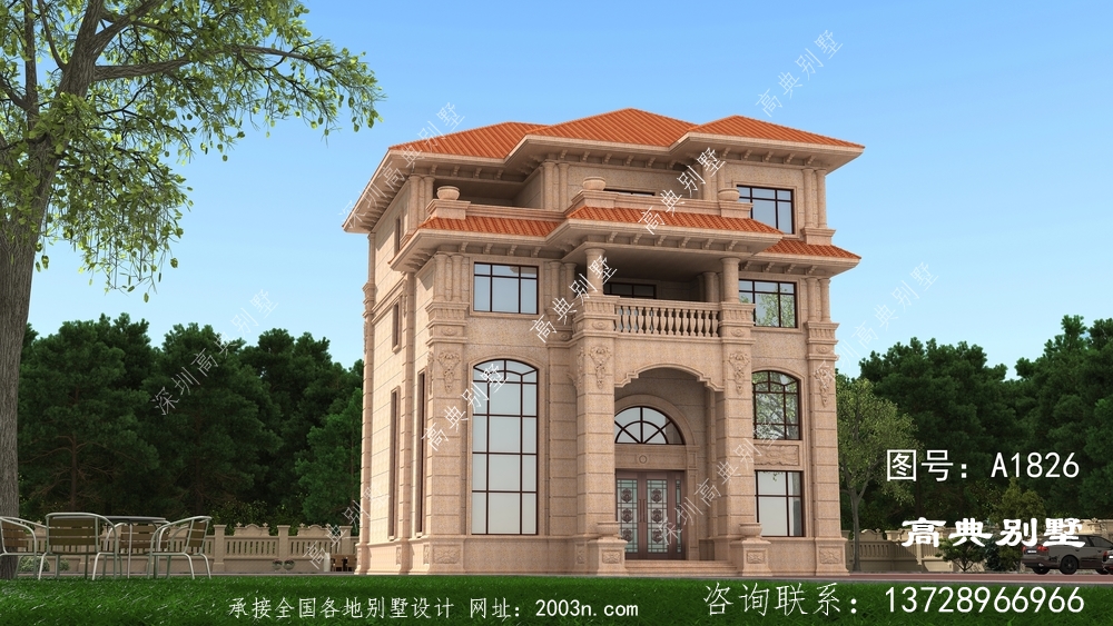 四層歐式石材別墅效果圖 四層歐式石材別墅效果圖