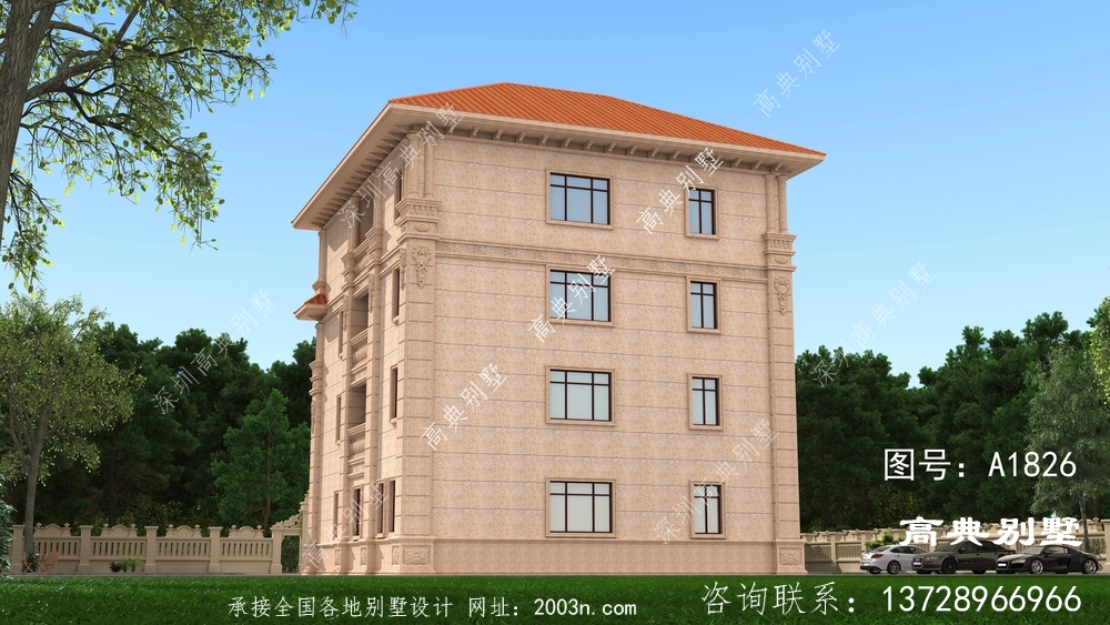 四層歐式石材別墅效果圖