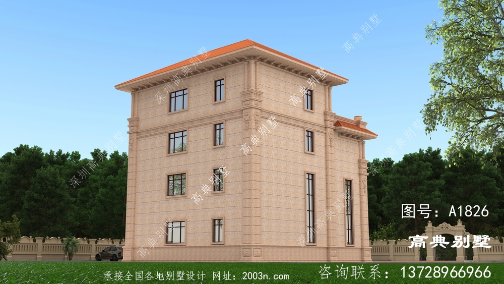 四層歐式石材別墅效果圖