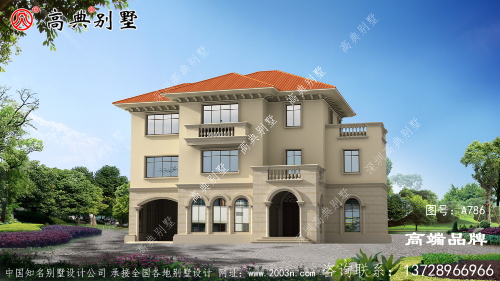 時尚三層建筑的設計圖，設計簡單別致