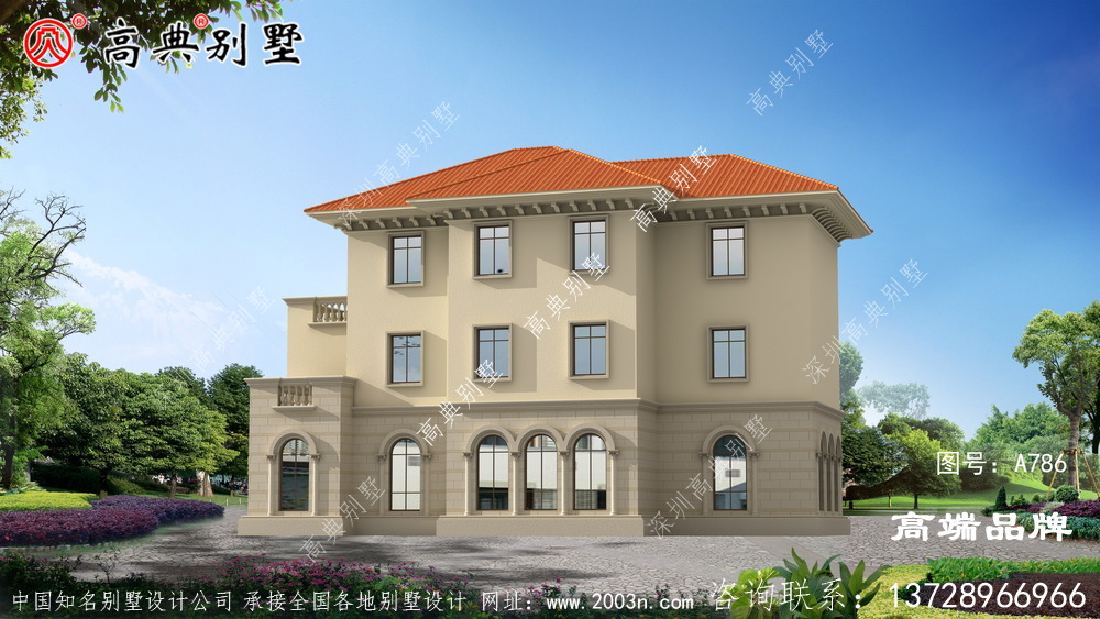 時尚三層建筑的設計圖，設計簡單別致