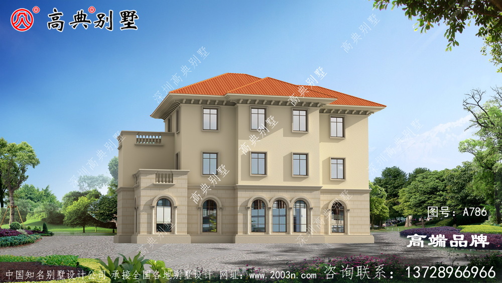 時尚三層建筑的設計圖，設計簡單別致