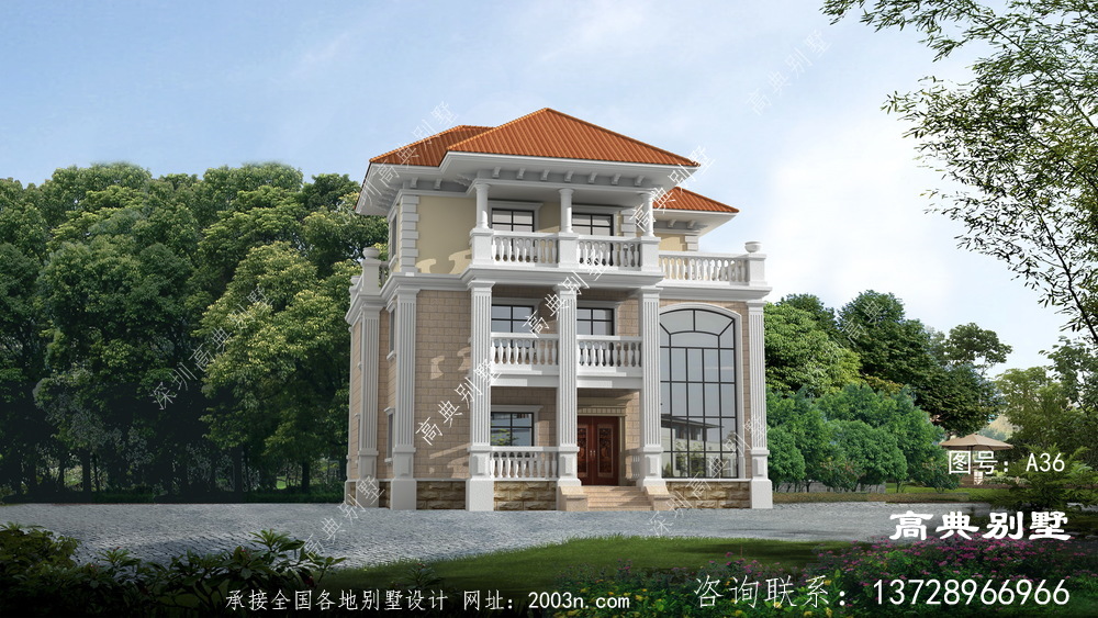 歐式風格三層漂亮復式別墅設計圖紙