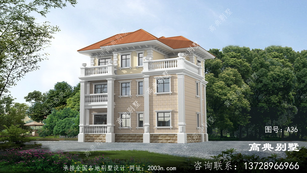 歐式風格三層漂亮復式別墅設計圖紙