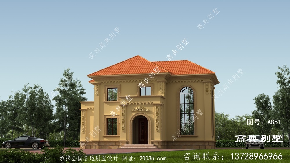 新農(nóng)村歐式經(jīng)典二層復(fù)式別墅外觀效果圖
