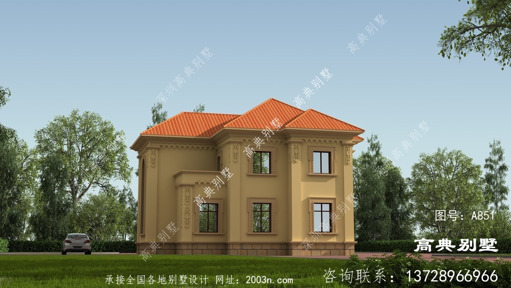 新農(nóng)村歐式經(jīng)典二層復(fù)式別墅外觀效果圖