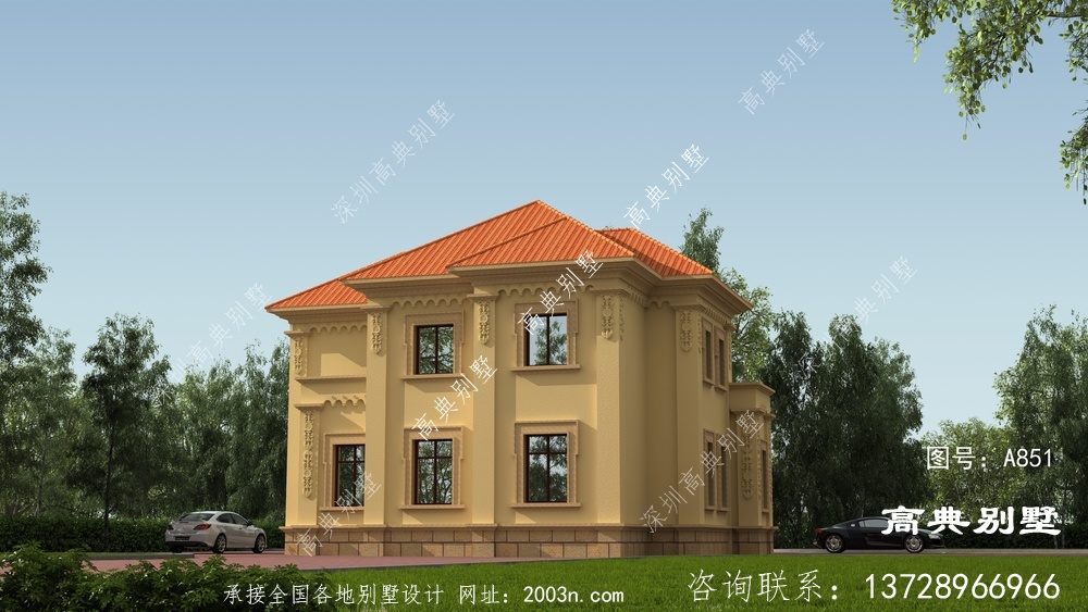 新農(nóng)村歐式經(jīng)典二層復(fù)式別墅外觀效果圖