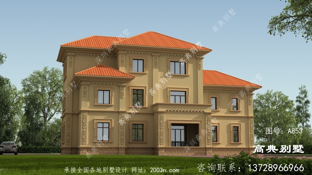 歐式風(fēng)格三層自建鄉(xiāng)村復(fù)式別墅設(shè)計(jì)效果圖