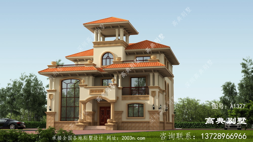 富麗堂皇的歐式風格三層別墅設計圖紙
